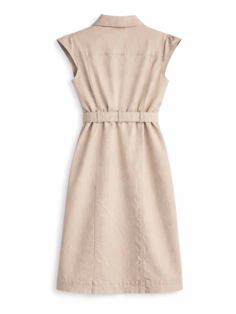 PAIGE Jaxsyn Midi Dress Utility Shirt Dress Belted Warm Sand Size 8 - Picture 3 of 10